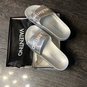New Valentino snake skin silver slides